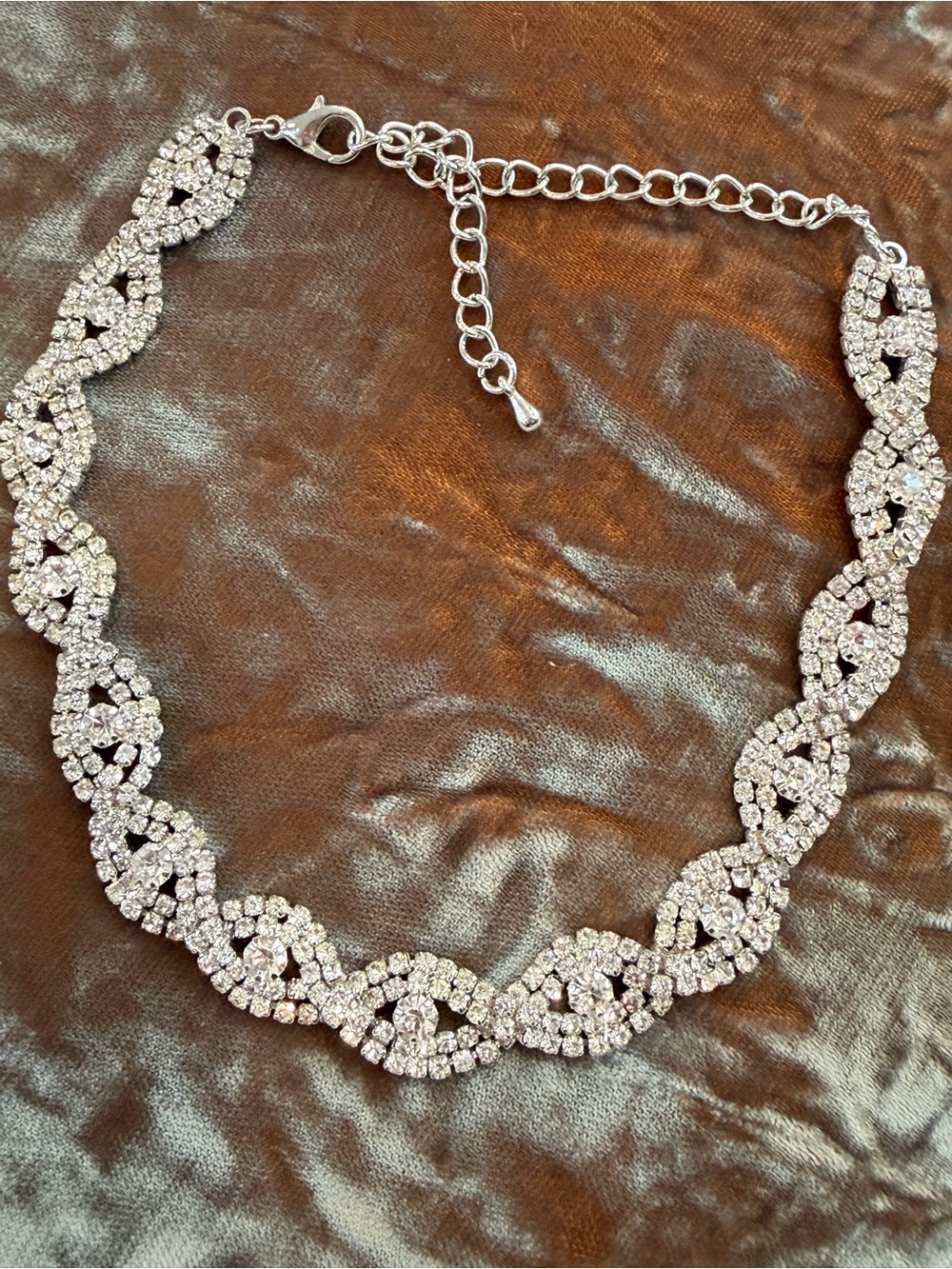 Crystal Infinity Link Statement Necklace - Silver Rhinestone - Picture 7 of 12